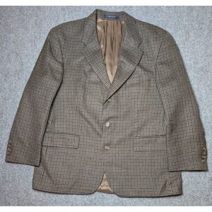 Vintage Chaps Ralph Lauren Houndstooth Pure Wool Blazer Mens‎ 44S Brown